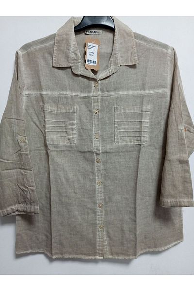 AKŞEN GİYİM LARGE SIZE 100% COTTON LINEN DOUBLE POCKET COLLAR FOLDABLE SLEEVE SHIRT