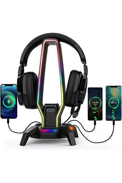 Yesido HB25 X-base Kulaklık için Stand Rgb Işıklı 3xUsb Hub Çoklayıcı Port Ps5 ve Gamepad Standı 3,5mm Jack