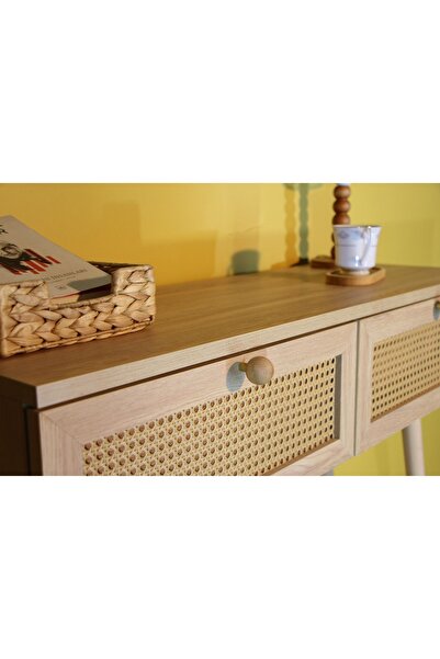 lazzir handle Hazeran Çift Çekmeceli Dresuar Konsol-rattan %100 Mdf