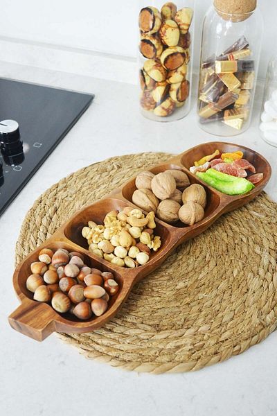 SepetçiBaba Acacia Snack Bowl - Set of 4 Compartments
