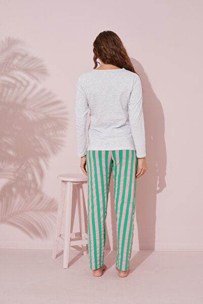 Siyah İnci Σετ πιτζάμες πλεκτές βαμβακερές μπεζ μελανζέ - 24240140