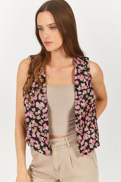 armonika سترة نسائية قصيرة منقوشة باللون الوردي بدون أزرار Arm-23y001074