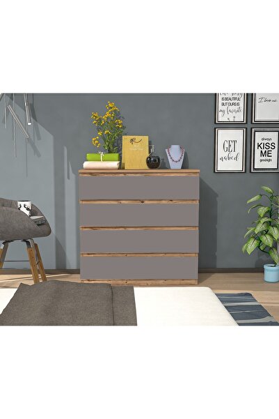 Mbes Mobilya UMUT ŞİFONYER ANTRASİT GRİ - ATLANTİK ÇAM 80 CM 4 ÇEKMECELİ