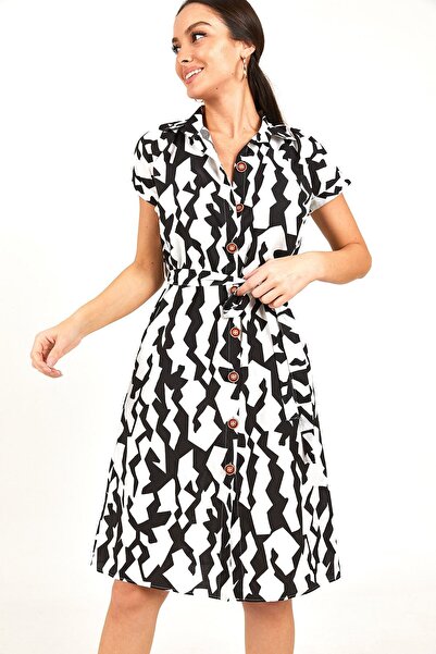 armonika Γυναικείο κοντομάνικο πουκάμισο με ζωνές γεωμετρικά σχέδια ARM-22Y00...