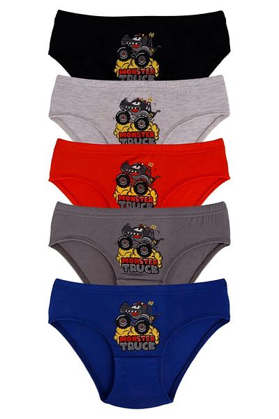 EQRU Boy's 5-piece Slip Pants - Monstr Truck Monster Truck Pattern, Mixed Colors
