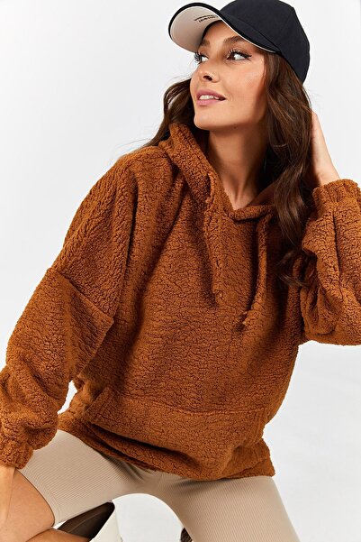 armonika Дамски светлокафяв плюшен овърсайз суичър ARM-22Y001171