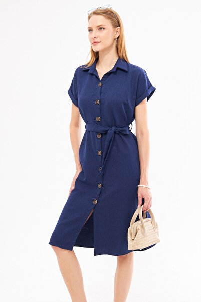 armonika Haljina košulja kratkih rukava u tamnoplavoj boji sa detaljima pojas...
