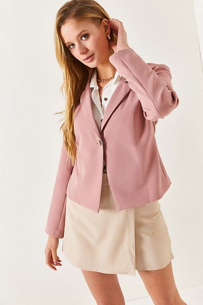 armonika Γυναικείο μπουφάν Dusty Rose Single Button Crop Arm-22y001237