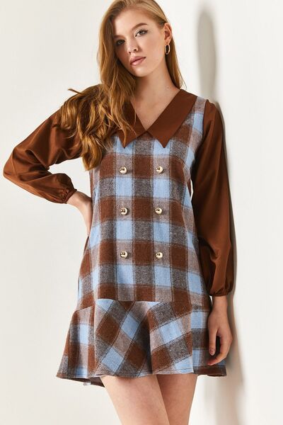 armonika Γυναικείο πουκάμισο με γιακά με κουμπιά φουσκωτό φόρεμα