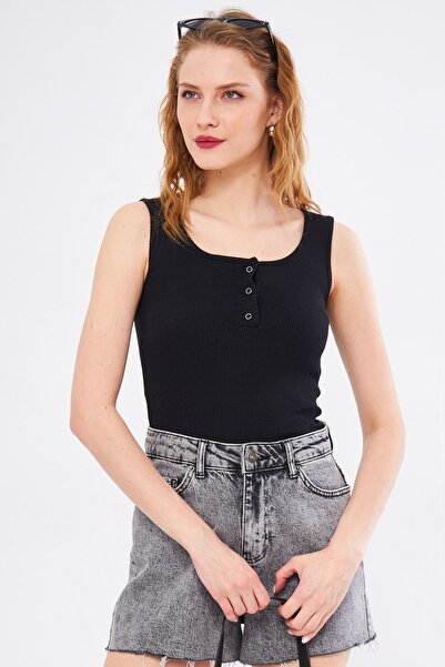 armonika Bluză neagră fără mâneci cu snap-on pentru femei ARM-24Y133010