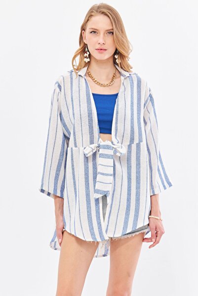 armonika Saks ριγέ πουκάμισο κιμονό - δεμένο μπροστά, γυναικείο, ARM-24Y 001091