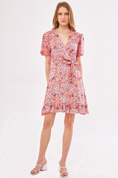 armonika Rochie Tessera roz pentru femei Fustă cu guler dublu cu modele cu vo...