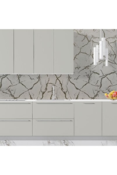 Home Sf 623 Gold Gümüş Damarlı Beyaz Doğal Mermer Görünümlü Dolap Ve Tezgah Yapışkanlı Folyo