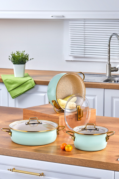 Cornella Σετ μαγειρικών σκευών Bonera Water Green 6 τεμαχίων - Εμαγιέ Hot Pot