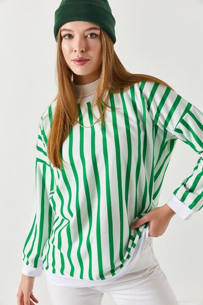 armonika Dámská zelená mikina oversize s kulatým límečkem a kulatým límcem ARM-22Y001191