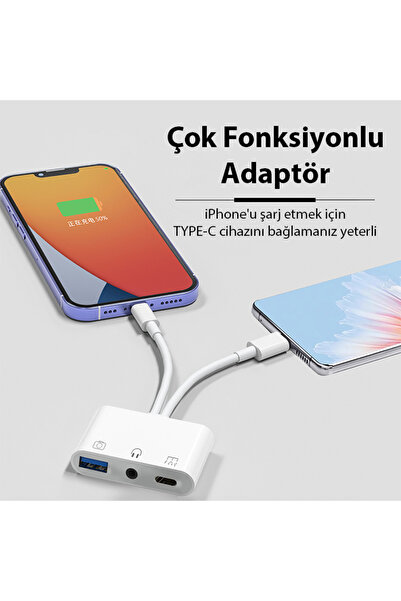 Ally NK-109PRO Type-c-Lightning to USB-A 3.5mm Kulaklık ve Type-c Kamera Okuyucu Çevirici Adaptör
