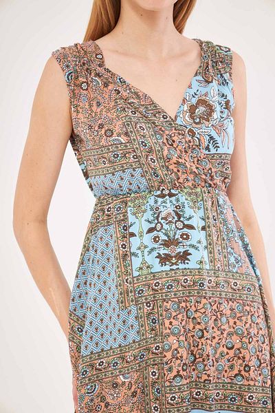 armonika Rochie midi cu model albastru baby cu guler dublu - elastic pe talie si pe umeri ARM-24Y001052