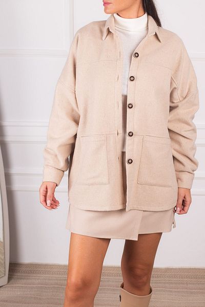 armonika Women's Beige Pocketed Oversize Stash Jacket ARM-24K001033
