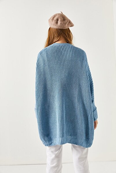 armonika Kadın Bebe Mavi Selanik Örgü Cepli Duble Kol Triko Hırka ARM-22Y069012