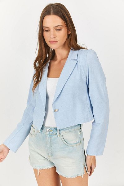 armonika Women's Baby Blue Single Button Crop Jacket Arm-23y001064