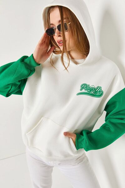 armonika Γυναικείο φούτερ με κουκούλα πράσινο δίχρωμο με Chardon γραμμένο μπρ...