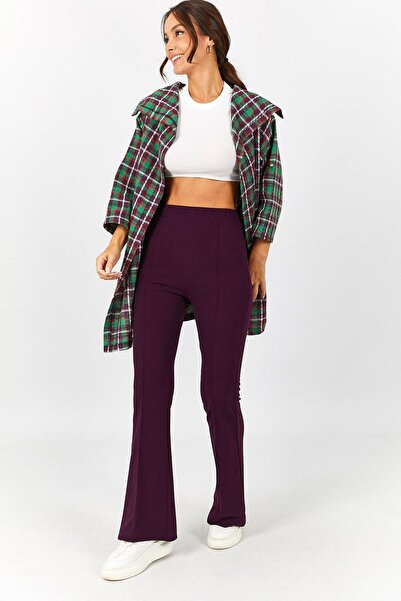 armonika Дамски лилави панталони с широки крачоли с еластична талия и предни ...