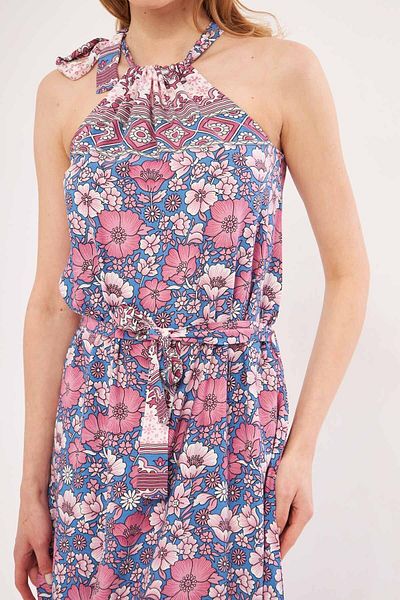 armonika Rosa Ikositessera Kleid für Damen, Neckholder, Taillengürtel, lang, ARM-24Y001047