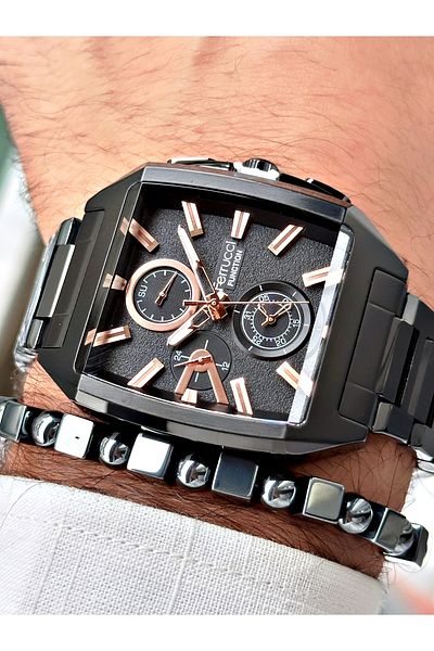Ferrucci Men's Wristwatch - Black Square Function + Bracelet Gift