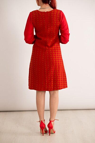 armonika Women's Red Plaid Square Collar Long Sleeve Dress Arm-22y001182