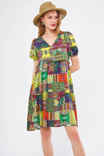 armonika Γυναικείο φόρεμα με κοντό μανίκι με λαιμόκοψη V-λαιμόκοψη ARM-24Y001014