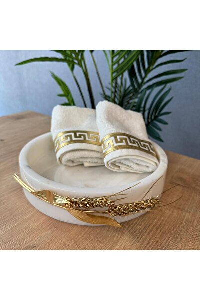 LİSPERA Pirinç Başak Aparatlı Beyaz Mermer Tabak , Dekoratif Mermer Kase , Lü...