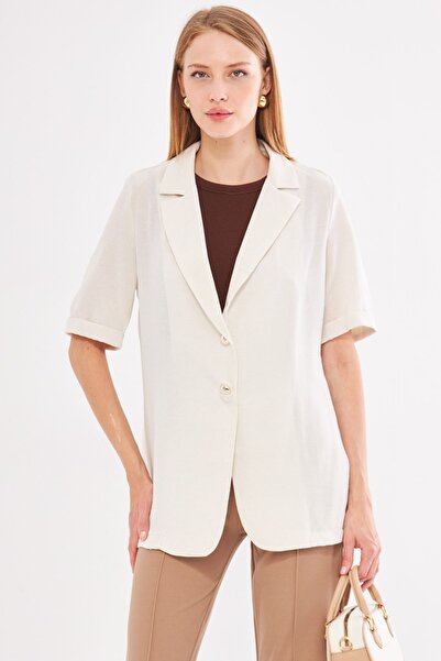 armonika Jachetă oversize pentru femei ecru - mânecă scurtă, doi nasturi, ARM...
