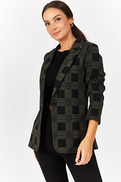 armonika Дамско тъмнозелено яке с квадратна шарка с едно копче ARM-22Y001162