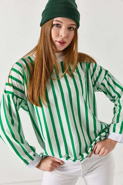 armonika Dámská zelená mikina oversize s kulatým límečkem a kulatým límcem ARM-22Y001191
