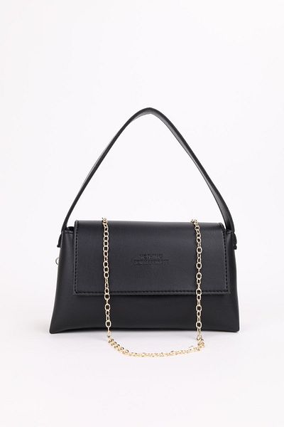 NOTHING Black Women's Mini Baguette - Cross Gold Chain Strap, Hand and Shoulder Bag