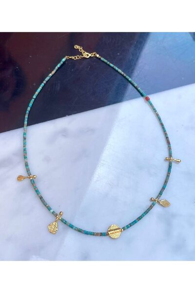 emy by emel luxury silver jewelry Doğal Turkuaz Taşlı El Işçiliği Kolye Altın...