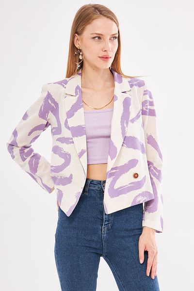 armonika Lila gemusterte, zweireihige Kurzjacke - ARM-24Y001058