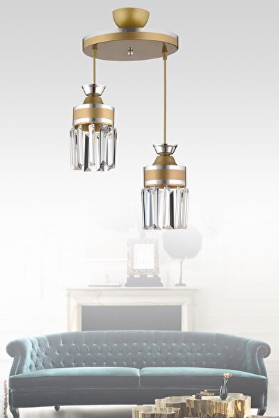 Kraliçe Nairobi 2'Li Eskitme Sarkıt Kristal Taşlı Krom Şeritli Silindir Lüks ...