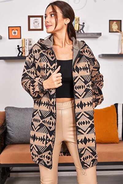 armonika Ženski bež kaput sa patentnim zatvaračem Sa deznom ARM-22K001023