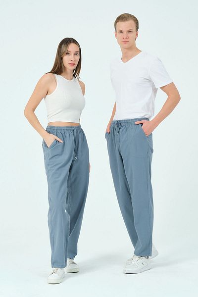 myfirstsea Linen Trousers Unisex Raw Cloth Cotton Elastic Waist Lace-up Pants