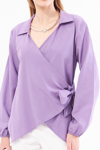 armonika Zweireihige Damenbluse mit lila Kragen - ARM-22Y024025