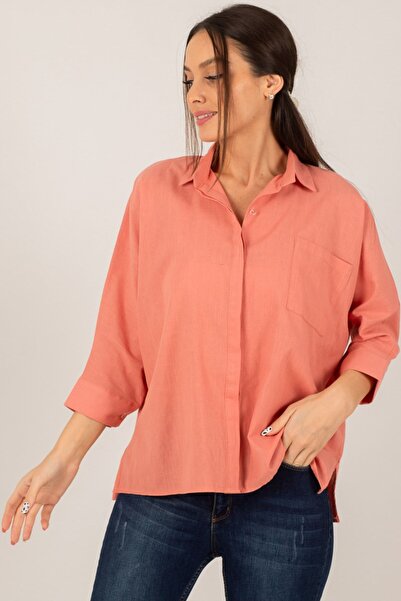 armonika Női lazac zsebes alkalmi vászon ing ARM-21Y001035