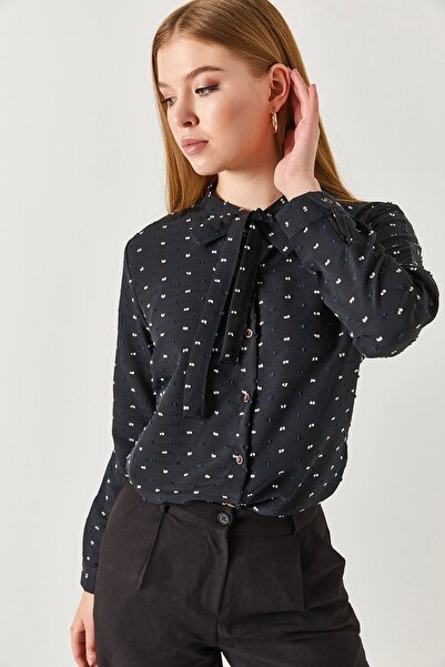 armonika Γυναικείο πουκάμισο με μαύρο γιακά δεμένο σχέδιο ARM-22Y001183