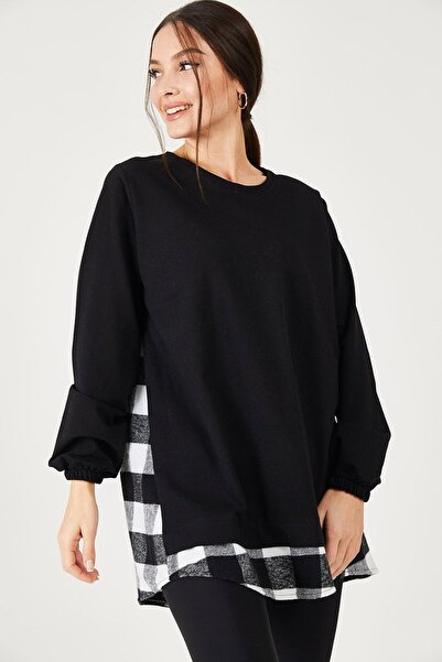 armonika Schwarzes Damen-Sweatshirt mit Karomuster auf der Rückseite ARM-21K024045