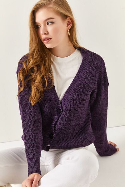 armonika Ženski ljubičasti pleteni kardigan sa dugmadima iz Soluna ARM-20Y012008
