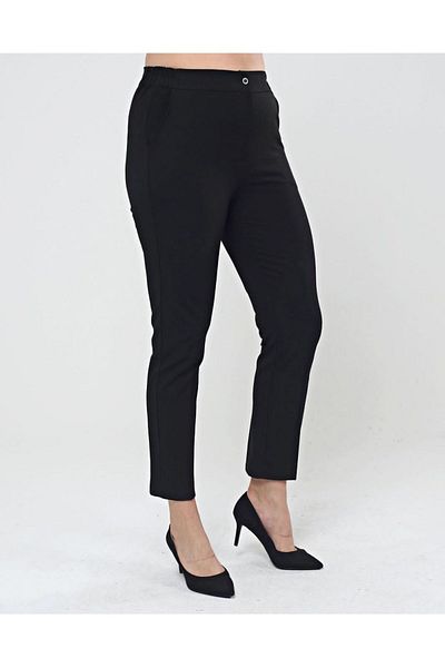 EFİL Plus Size Black Gabardine Thick Fabric Trousers