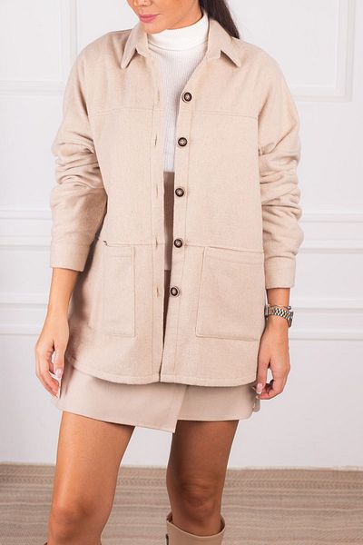 armonika Women's Beige Pocketed Oversize Stash Jacket ARM-24K001033