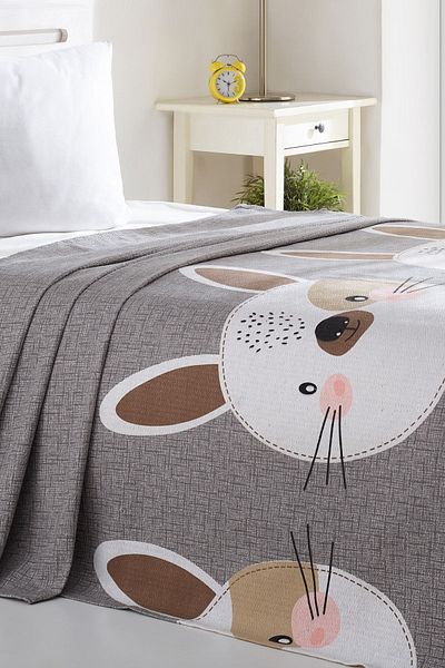 Eponj Home Natural Pique Printed Single Rabbit A. Brown-Grey-Pink