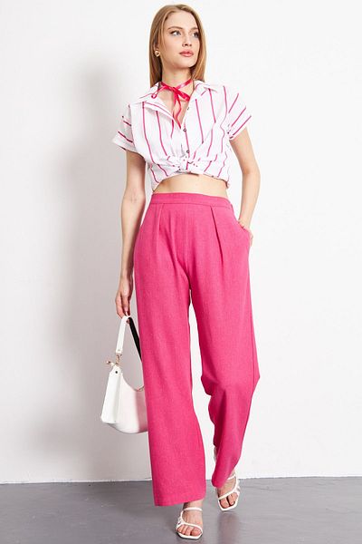 armonika Fuchsia Palazzo-Hose aus Leinen - Taschen, ARM-24Y001070