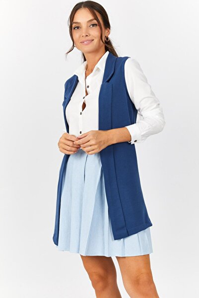 armonika Ženska indigo jakna sa dugim ovratnikom Prsluk ARM-20K001024